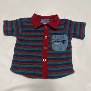 Vintage Zoo.Kee.Nee Baby Shirt size 12 months Red Green Blue striped buttons